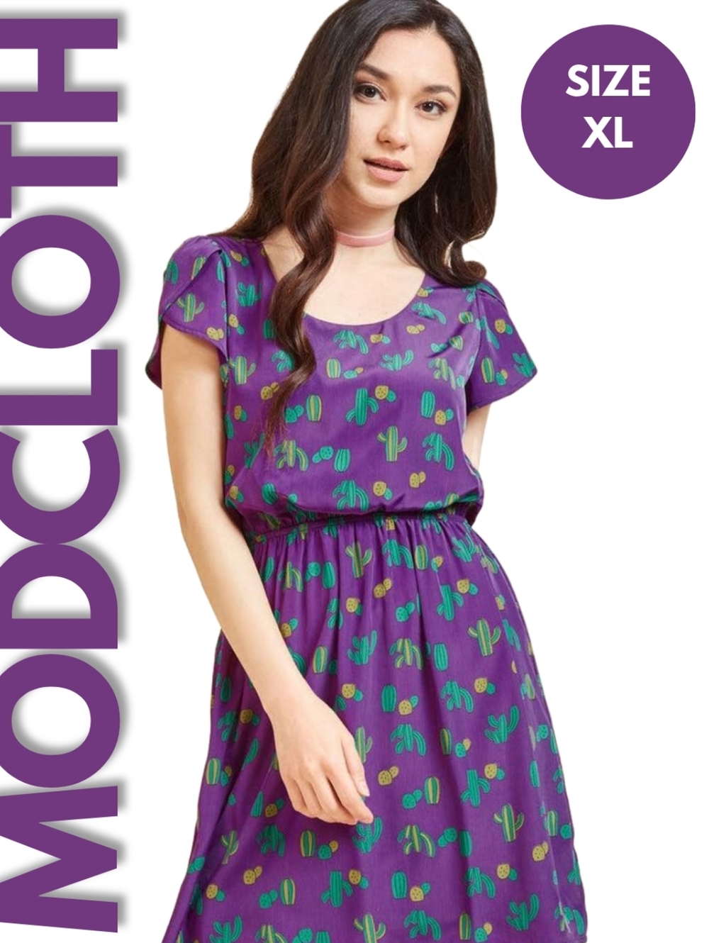 ModCloth/Peach Love California Oh My Gosh Cactus Print A Line Dress Size XL